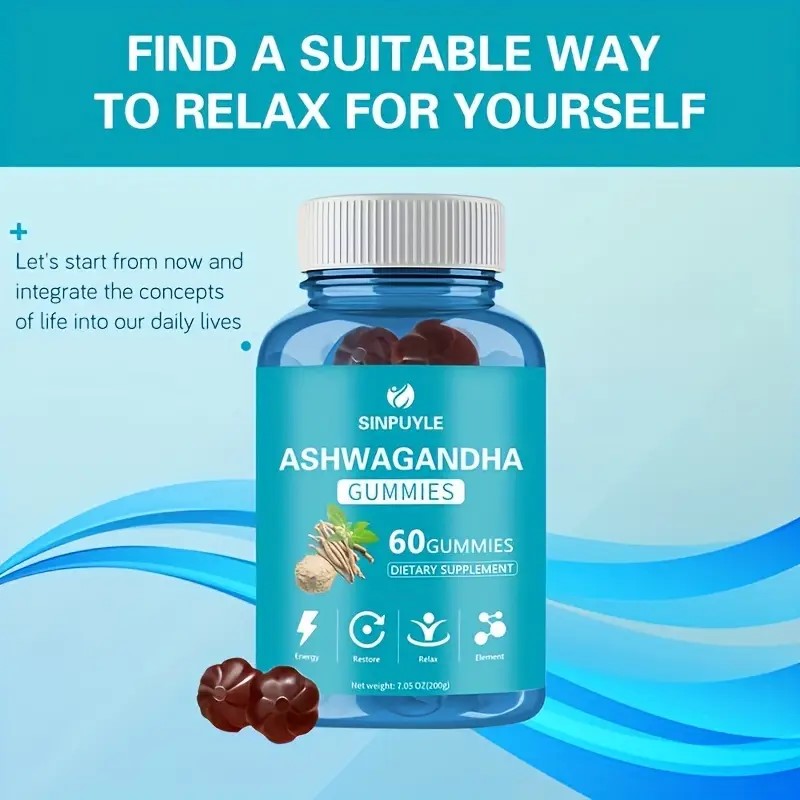 Ashwagandha Gummies 60 Count - Stress Relief, Energy Boost & Relax Support - Natural Adaptogen Supplement