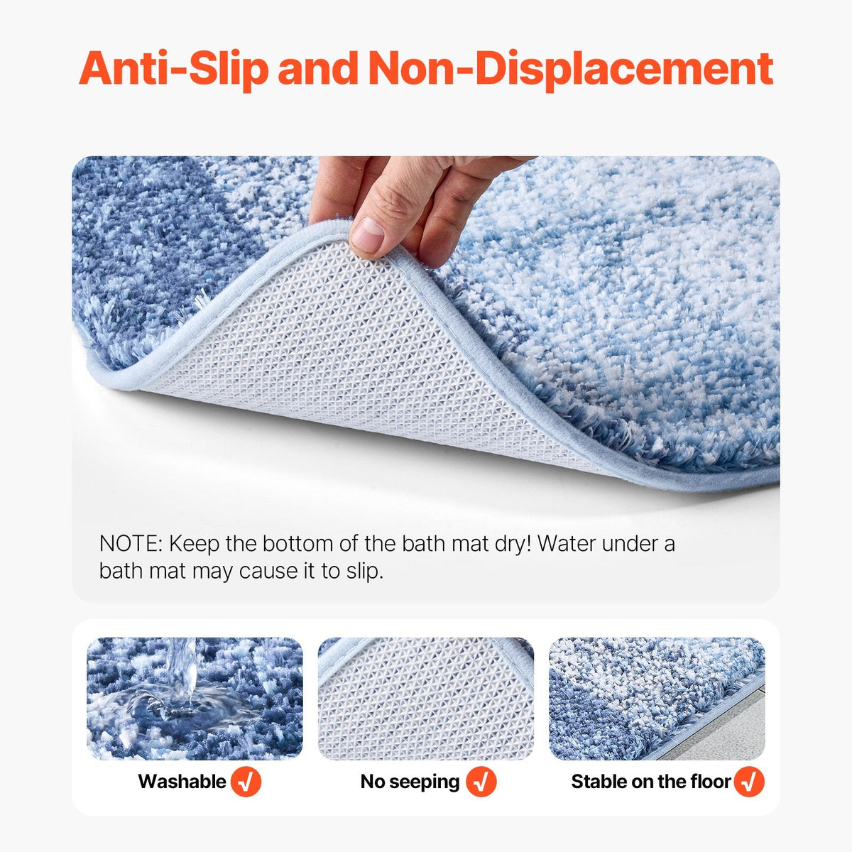 Bathroom Rug Absorbent Soft Bath Mat Machine Washable Quick Dry Non-Slip