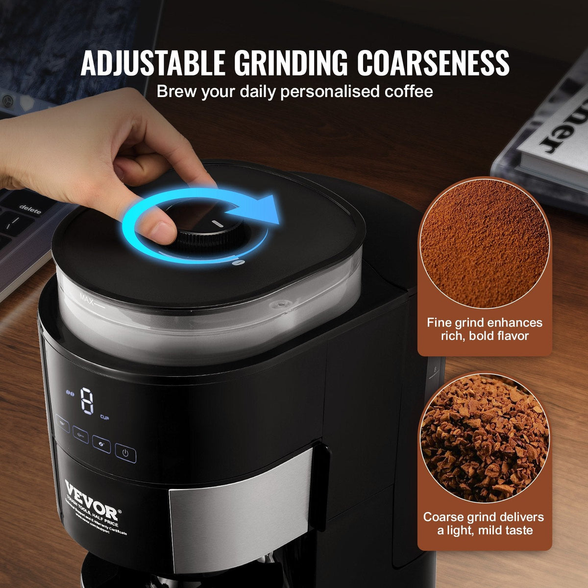 VEVOR 8-Cup Coffee Maker Drip Coffee Machine With 3 Brew Strength Control