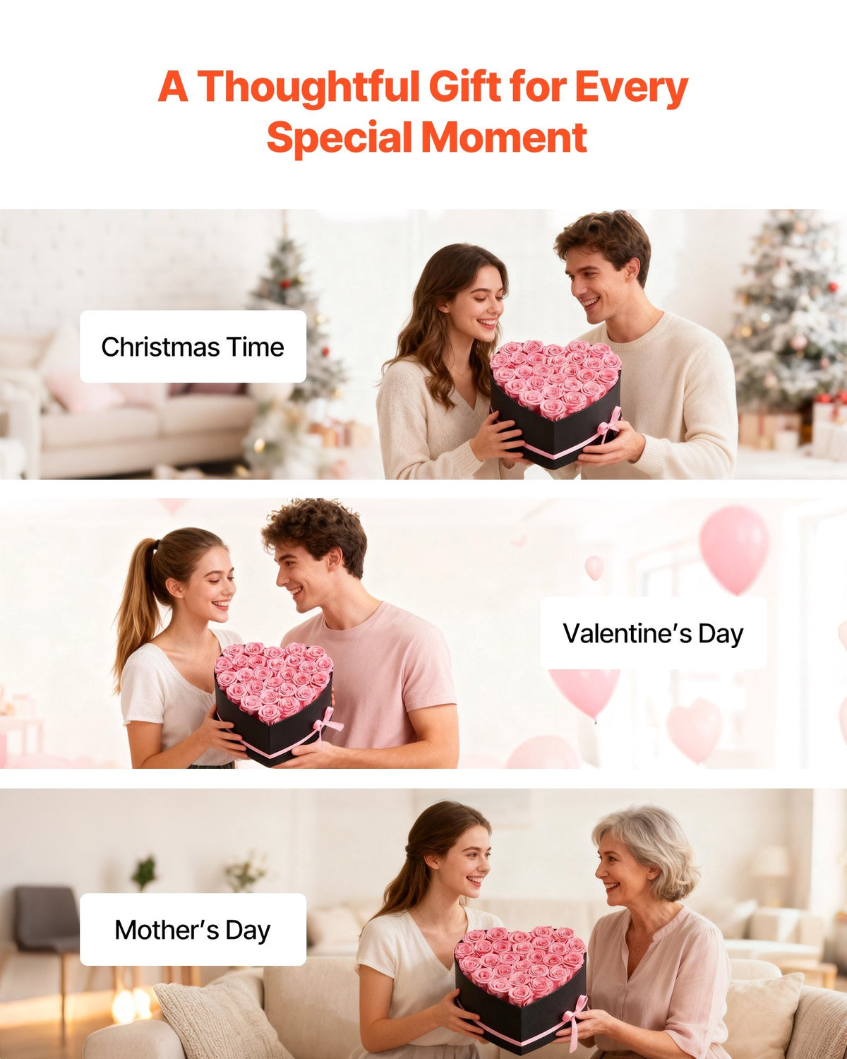 Forever Flowers, 27 Preserved Roses In A Heart Shape Box, Eternal Flowers Immortal Bouquet Birthday Present For Women Her Wife Mothers, Anniversary, Valentine's Day,Christmas, Pink