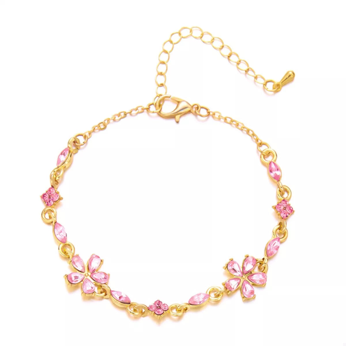 18K Gold-Plated Rhinestone Flower Bracelet