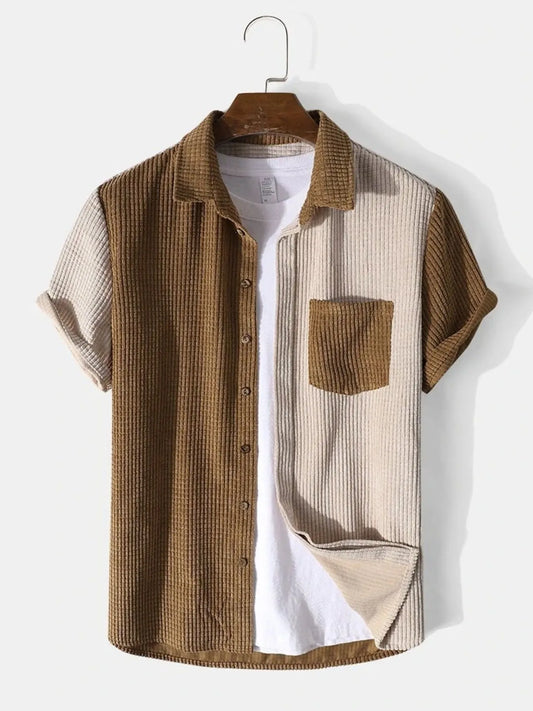 Men's Full Size Color Block Button Up Shirt and Shorts Set Plus Size