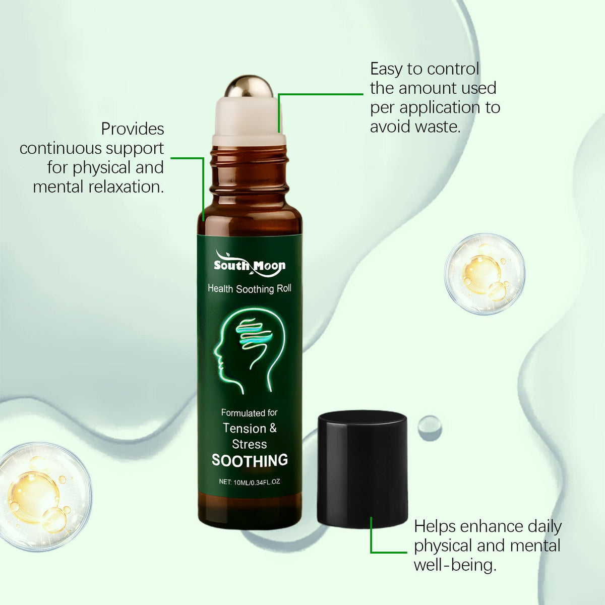South Moon Tension Stress Relief Soothing Roll On Oil, Portable 10ml Calming Massage Aromatherapy Roller Oil