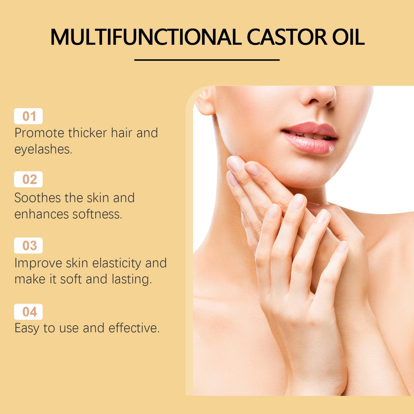 OUHOE Organic Castor Oil, Moisturizes And Hydrates Hair, Eyebrows, Skin, Body Multi-Effect Care Gentle Massage