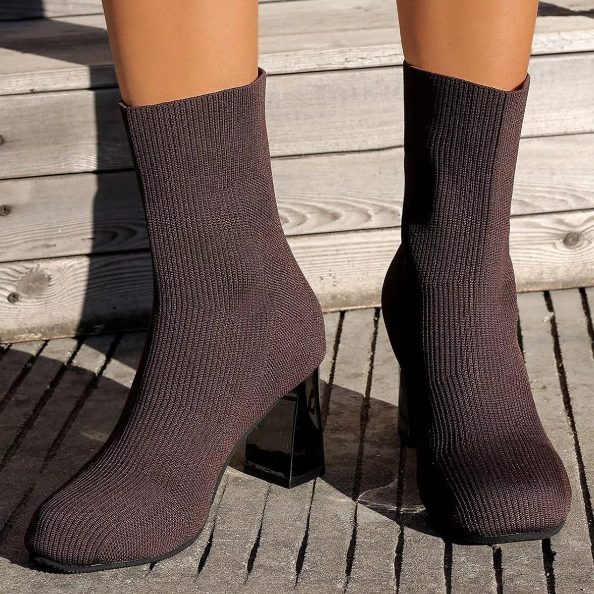 Round Toe Block Heels Boots