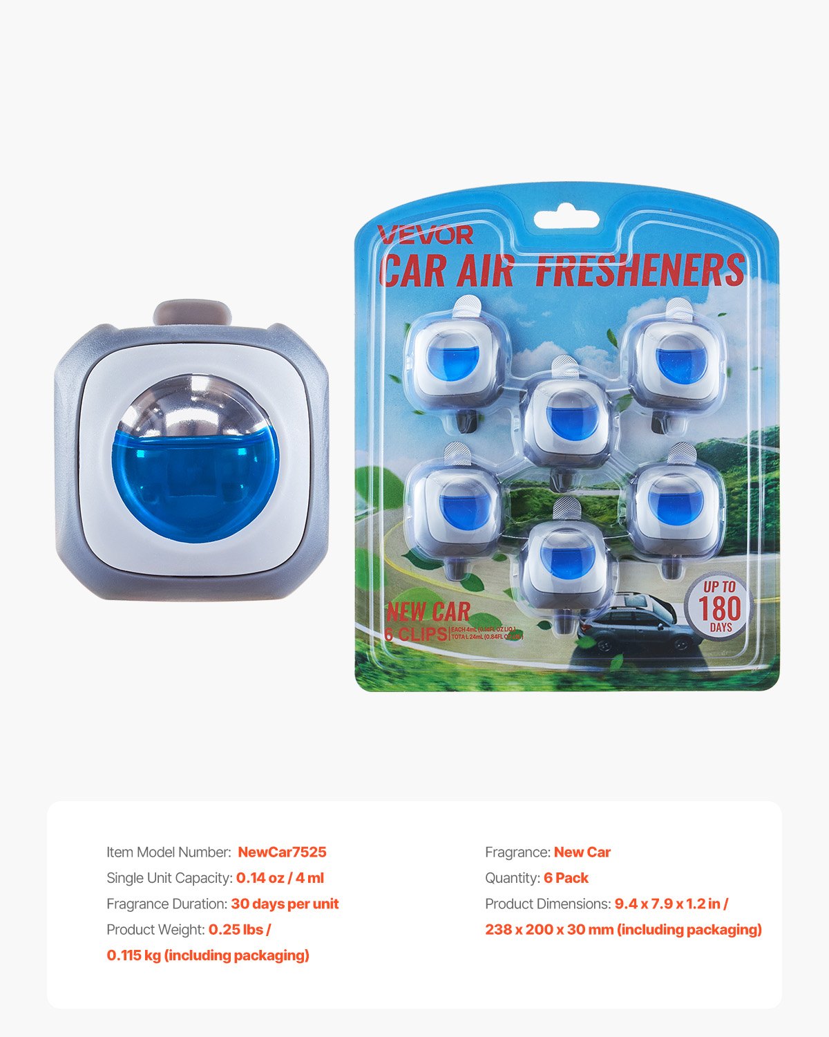 Car Air Freshener 6-Pack New Car Scent Vent Clip 4ml Each Vent Air Fresheners