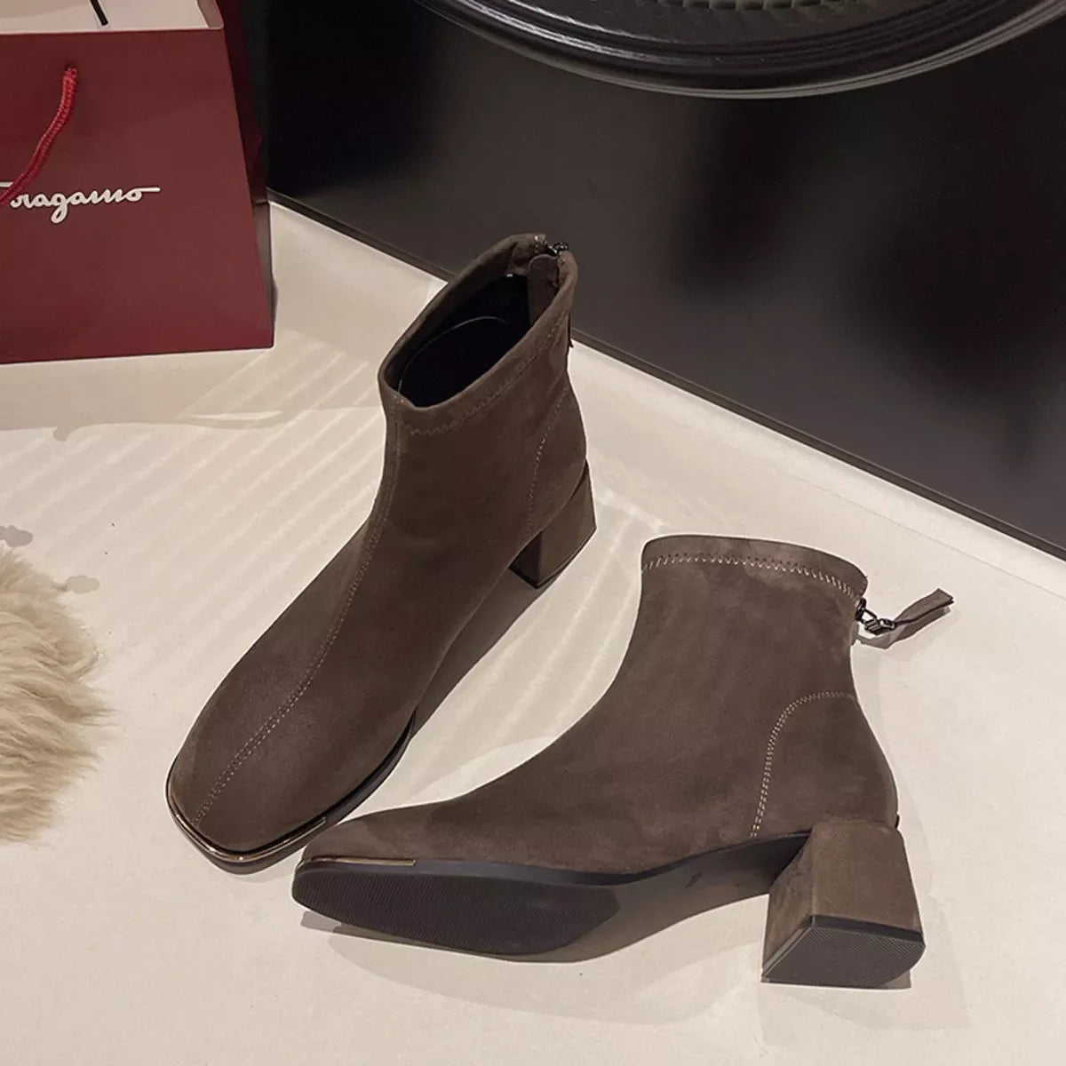 Square Toe Block Heels Boots