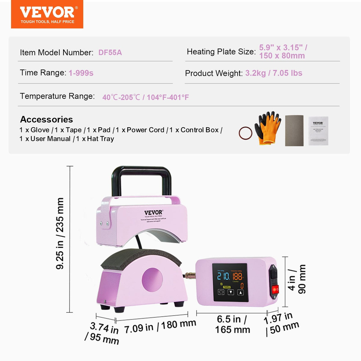 VEVOR Hat Press Machine Mini Hat Heat Press For Caps 5.9x3.15 Inch Plate Purple