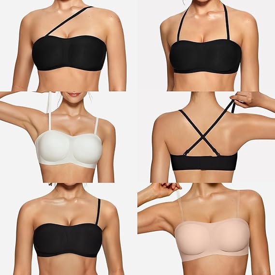 Womens Strapless Bras Push Up Bandeau Bra Non Slip Wireless Supportive Padded Bras Seamless Comfortable Tube Bra