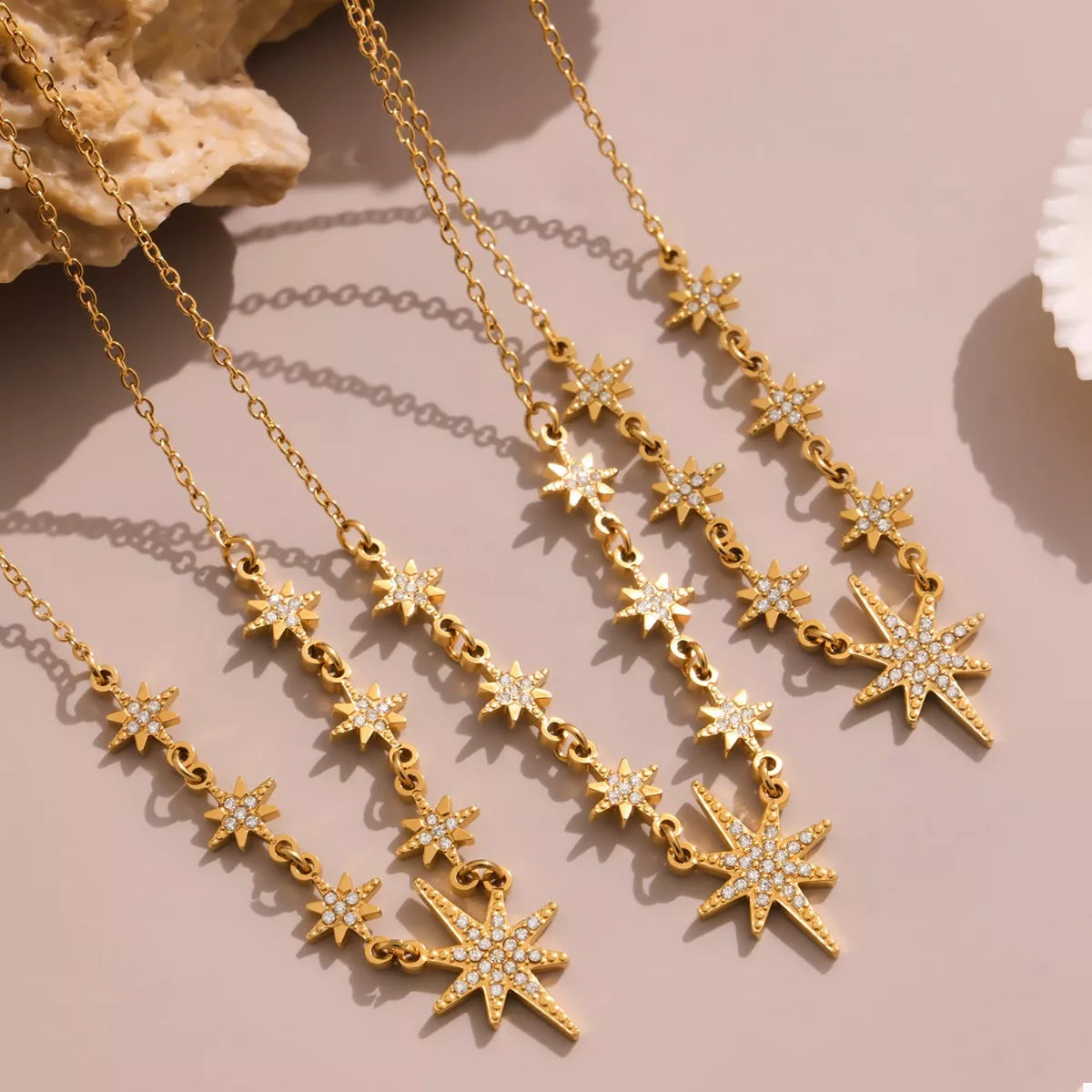 18K Gold-Plated Stainless Steel Zircon Star Moon Necklace