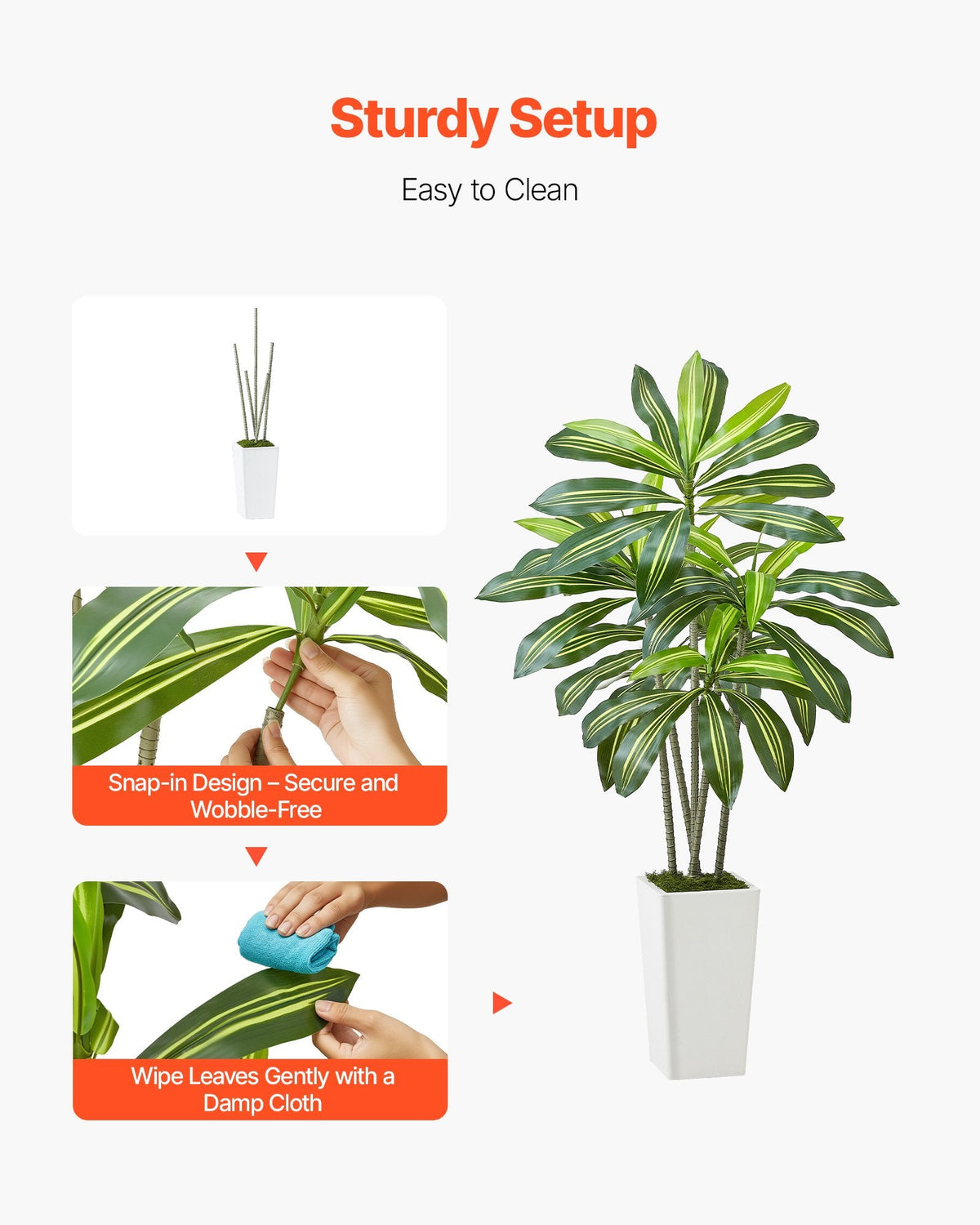 Artificial Dracaena Tree 5 Ft, Fake Palm Tropical Plants With White Tall Planter, Faux Floor Silk Plant In Pot, Large Trees For Home Office Living Room Decor House Warming, Indoor Outdoor