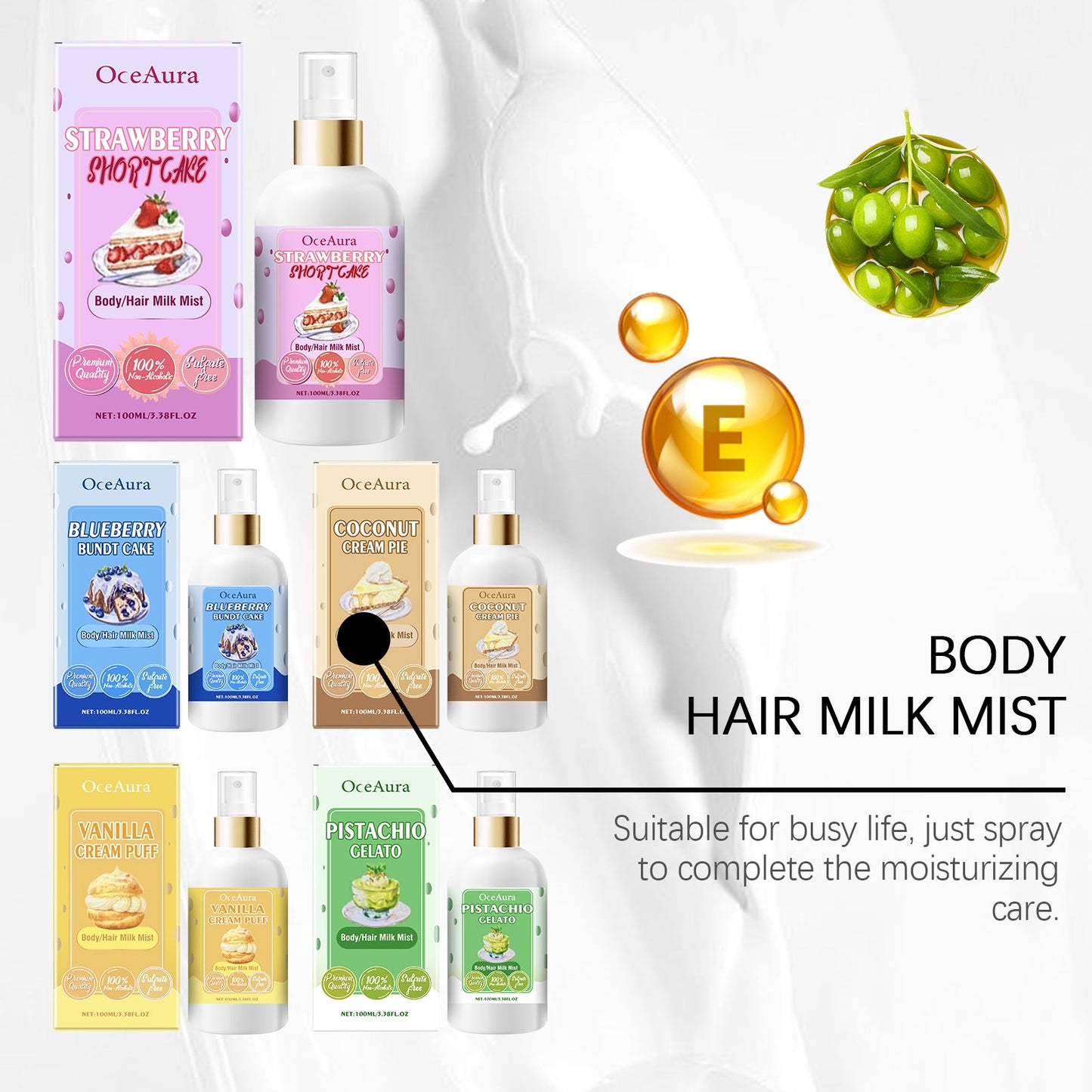 OceAura Body Moisturizing Spray (Vanilla Cream Puff), Moisturizing And Refreshing All Over Hair Treatment Spray