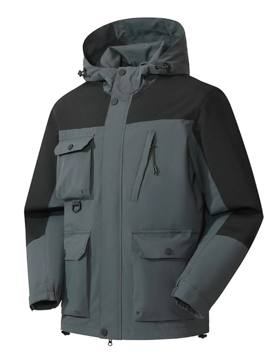 Men's Full Size Multi-Pocket Long Sleeve Hooded Jacket Plus Size