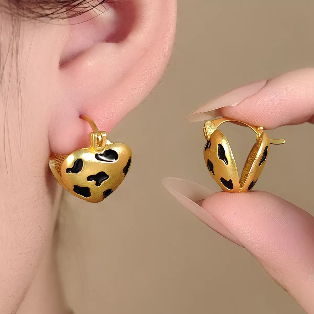 18K Gold-Plated Heart Leopard Print Statement Earrings