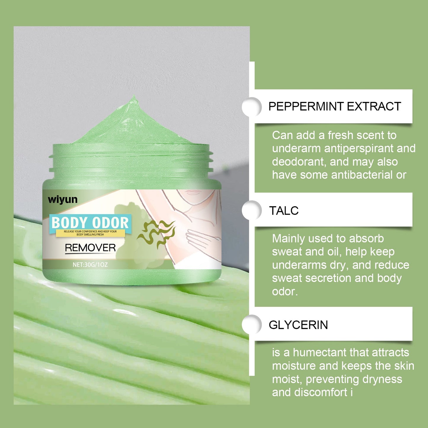 WIYUN Underarm Anti-perspirant Care Cream Cleans armpit sweat odor Refreshing and long-lasting body care cream
