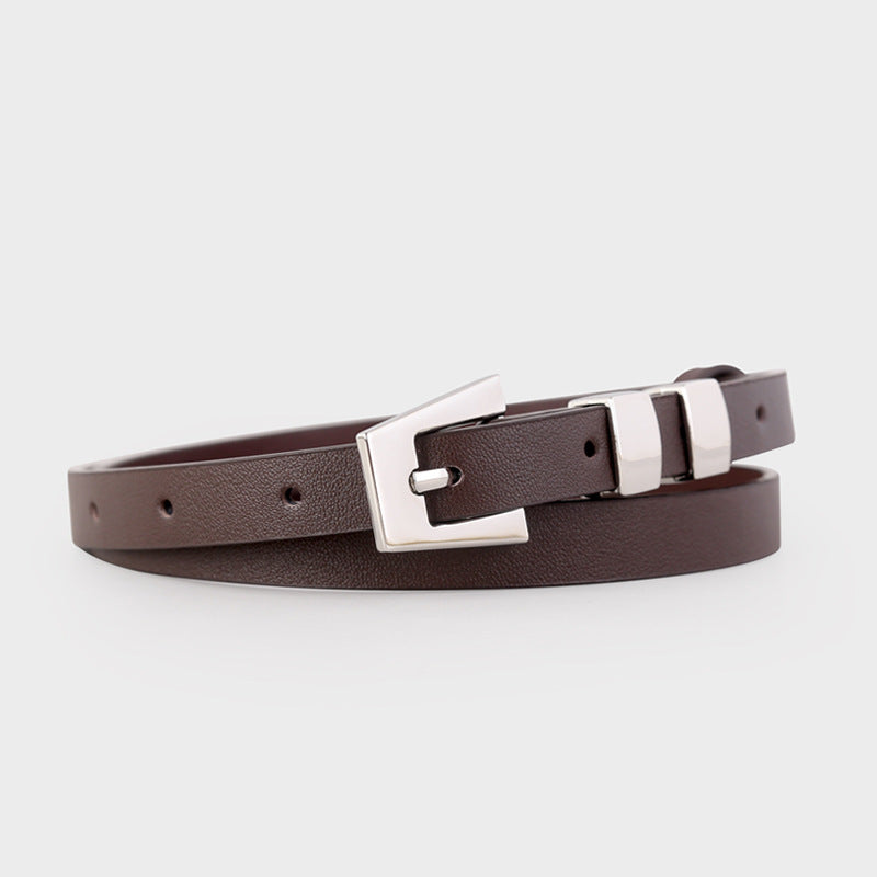 Skinny Leather Belt with Silver Buckle