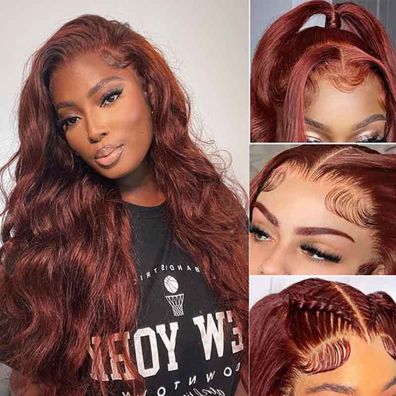 4x6 Lace Human Hair Wig Reddish-Brown Body Wave, Density, 10 Inches