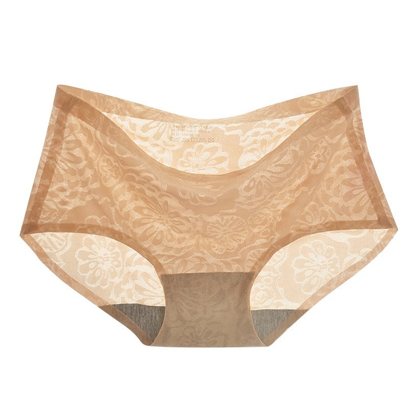 Ice Silk Seamless Panties Women's Mid-waist Jacquard