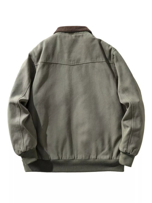 Men's Plus Size Corduroy Collar Zip-Up Jacket