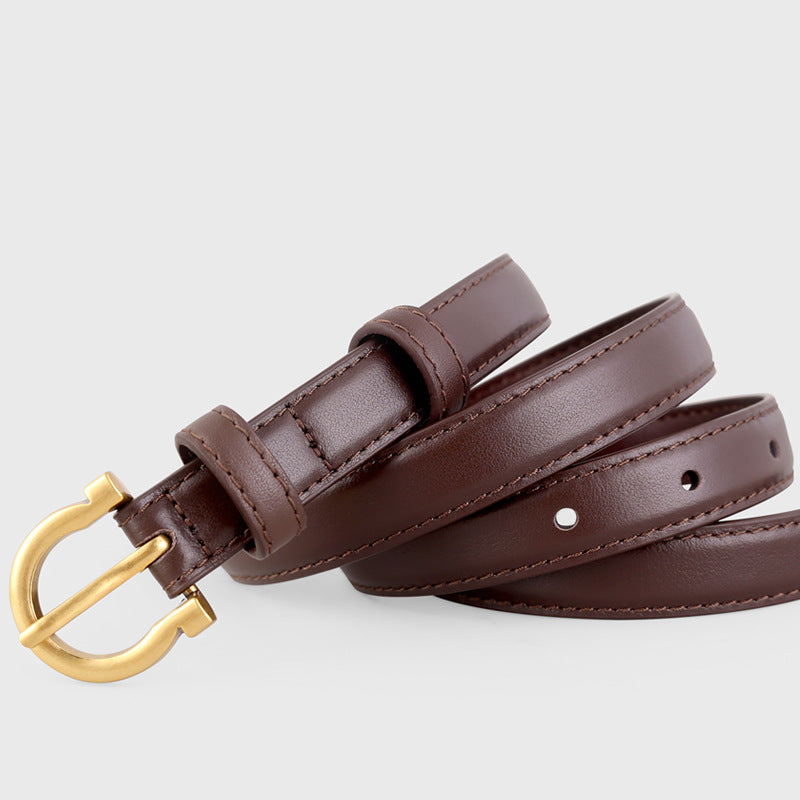 Leather Belt with Golden Buckle