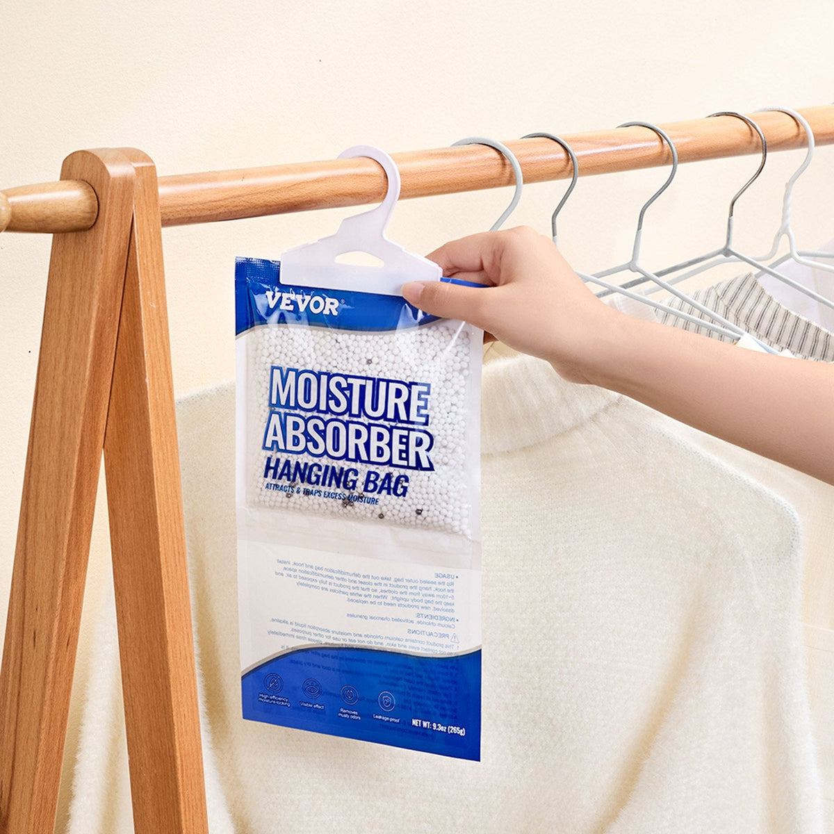 VEVOR HangingMoisture Absorber, 9.3 Oz Hanging Closet Dehumidifier Bags 10 Packs, Fragrance FreeMoisture Bags In Wardrobes, Bedrooms, Bathrooms
