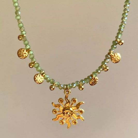 14K Gold-Plated Bead Sun Pendant Necklace