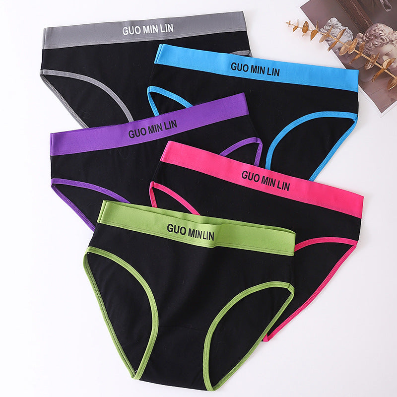 Cotton Women's Sports Mid-waist Letter Breathable Panties