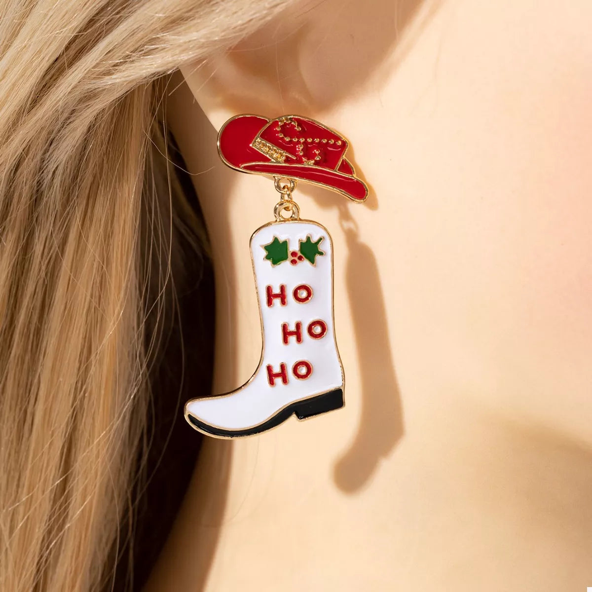Christmas Cowboy Hat and Boot Dangle Earrings