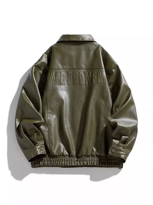 Men's Plus Size Collared Neck Leather Jacket