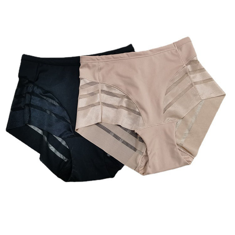 High Waist Ice Silk Breathable Belly Extraction Hip-lifting Striped Cotton Crotch Women's Underwear