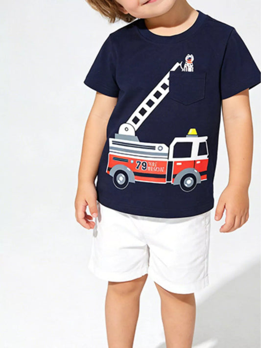 Children's Fire Truck Graphic Crew Neck T-Shirt