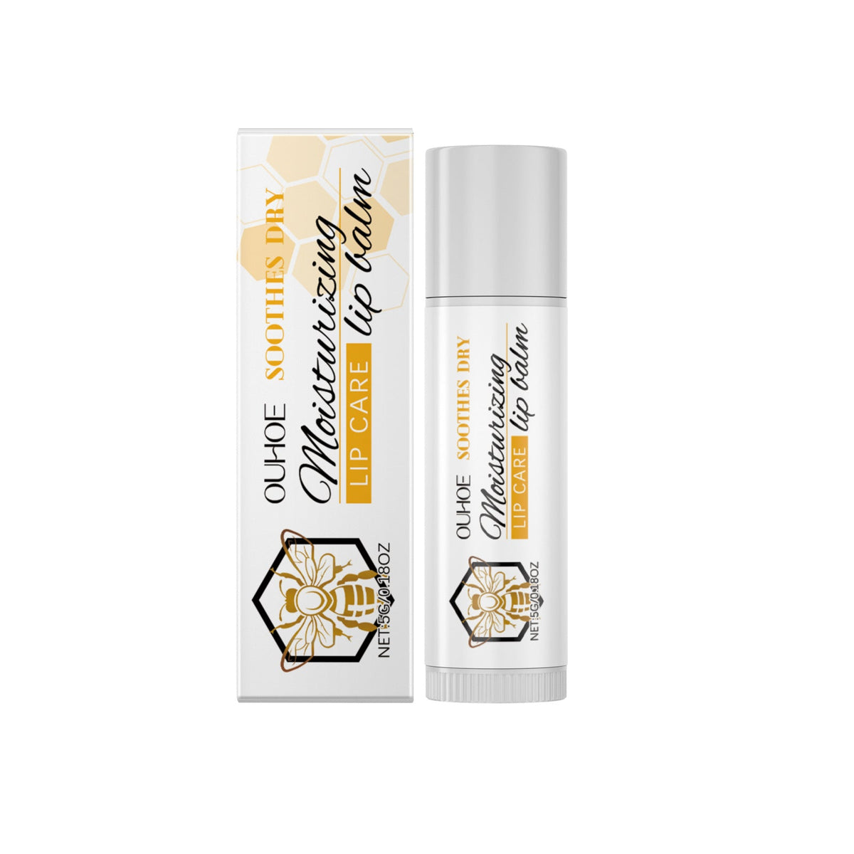 OUHOE Honey Moisturizing Lip Balm, Long Lasting Hydrating Lip Treatment For Dry Cracked Lips, Repair Lip Lines Shiny Lip Primer Care Stick 5g