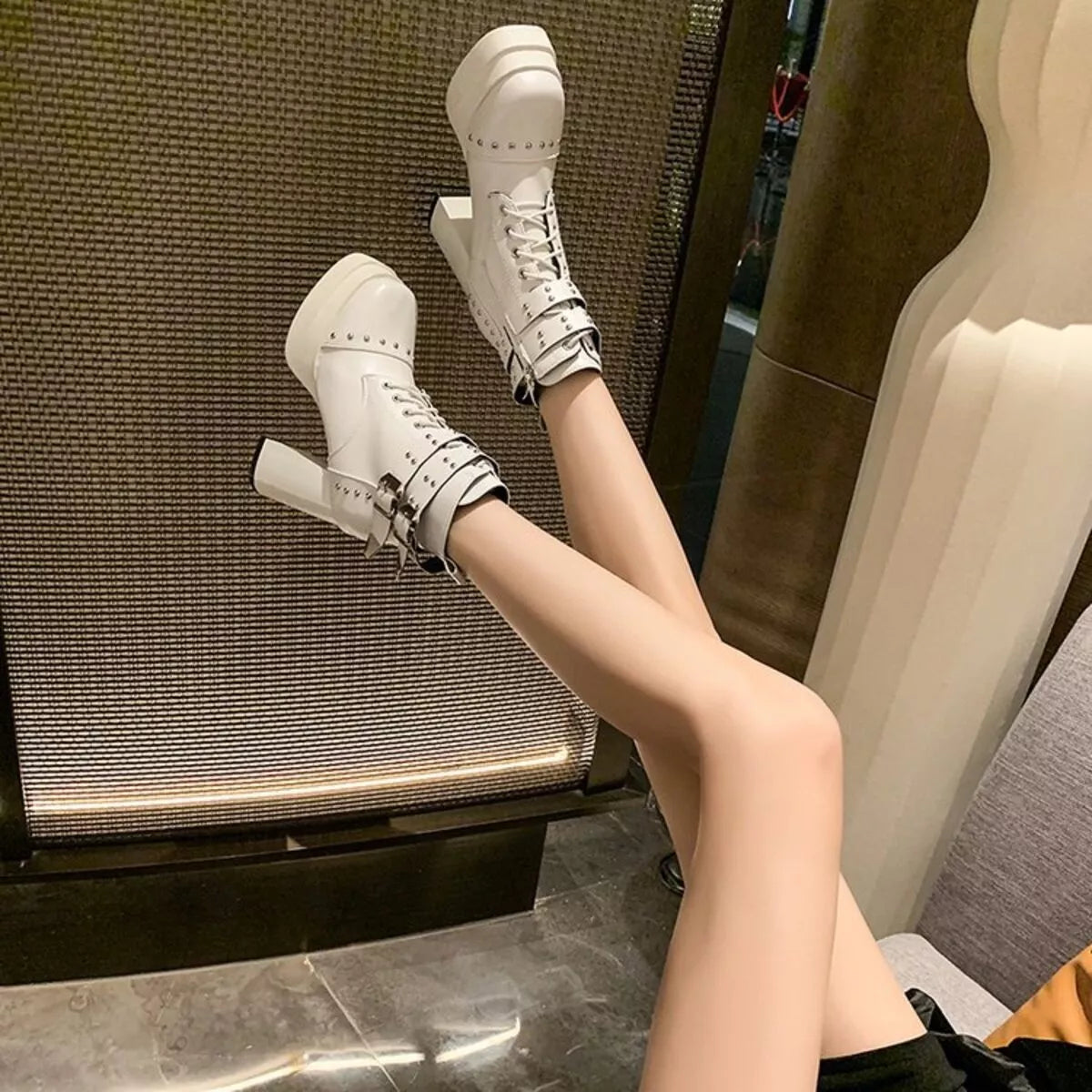 Round Toe Block Heels Boots