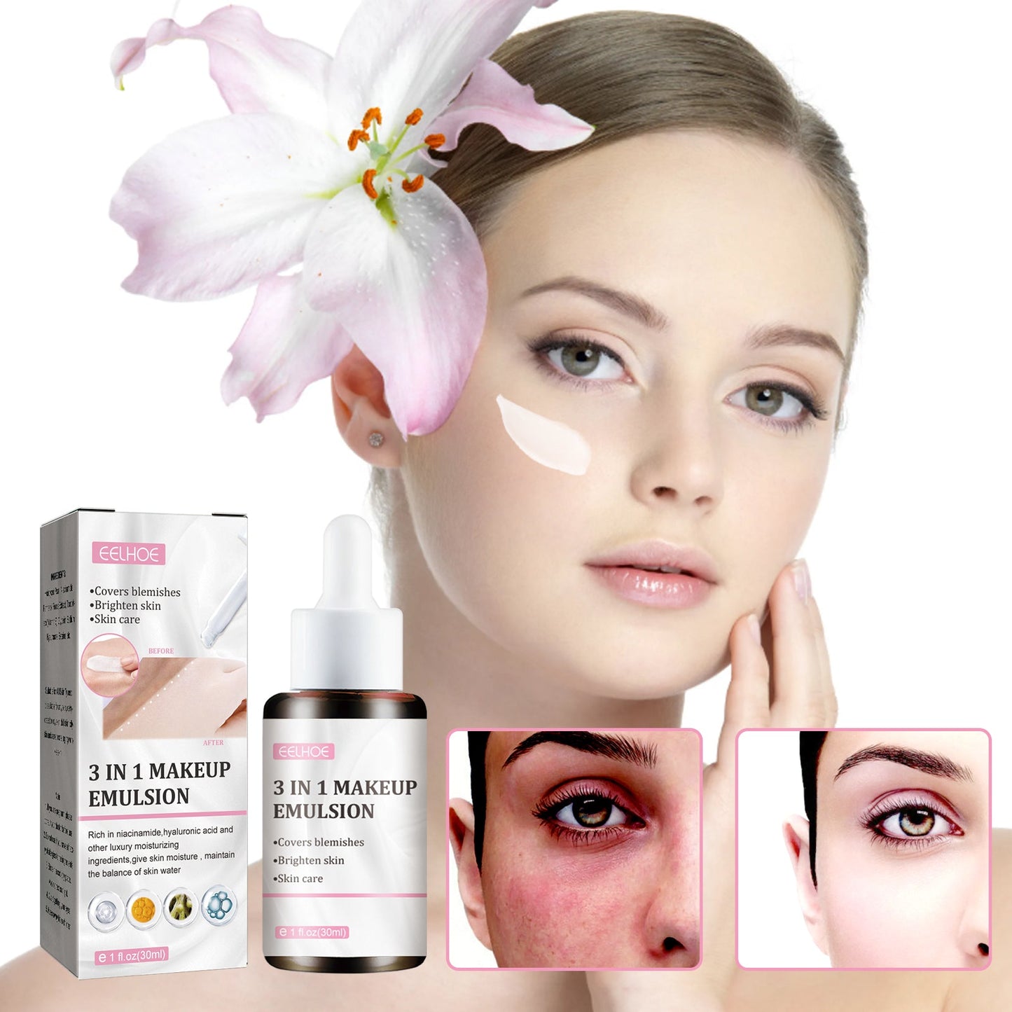 EELHOE 3-In-1 No Makeup Cream Bare Base No Fake White Moisturizing Beauty, Concealer And Brightening Skin Cream