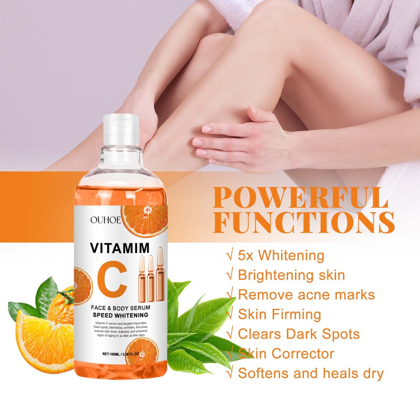 OUHOE Vitamim C Face Body Serum, Repair Nourish Skin Filling Water Carry Bright Tight Anti-Wrinkle Fine Lines