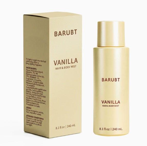 Vanilla Coconut Hair & Body Mist, Long-Lasting Fragrance Spray, Refreshing Non-Sticky Formula, 240ml