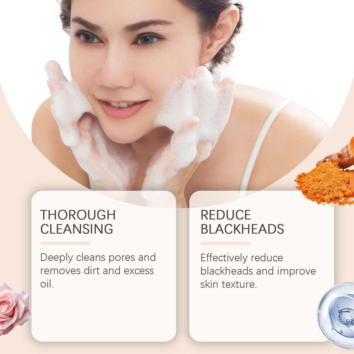 EELHOE Turmeric Brightening Facial Cleanser With Built-In Silicone Massage Brush, Gentle Hydrating Non-Tightening Face Wash
