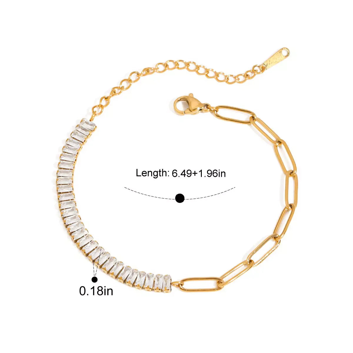 18K Gold-Plated Stainless Steel Rhinestone Chain Bracelet