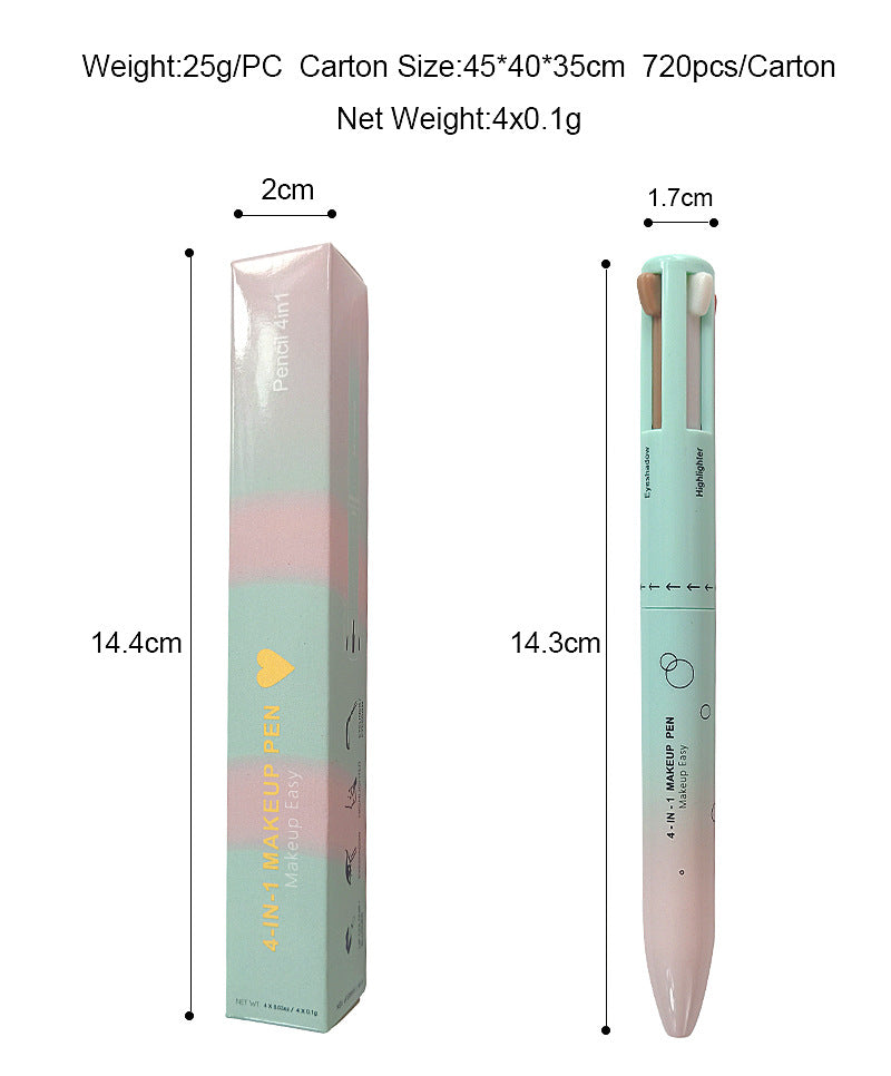 4 In 1 Makeup Pen Multifunctional Makeup Pen With Eyeliner, Lip Liner, Eyebrow Pencil, And Highlighter Portable Travel Easy-To-Apply Makeup Pencil