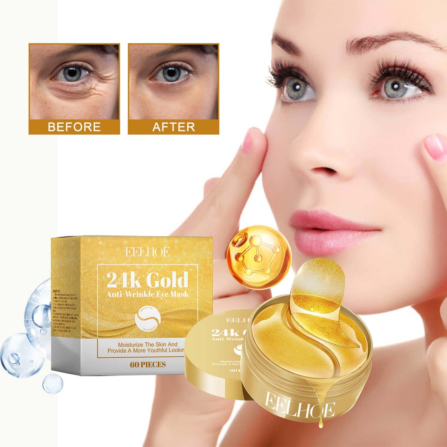 EELHOE 24K Gold Anti-Wrinkle Eye Mask, Moisturizing And Improving Eye Lines Brightening And Moisturizing Eye Skin Eye Care