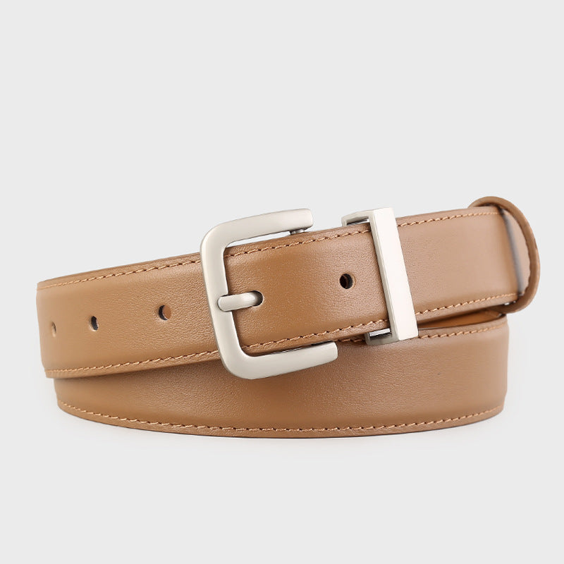 Classic Leather Belt with Silver Buckle