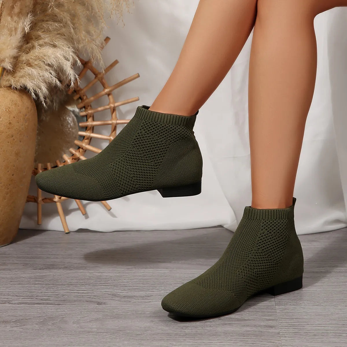 Mesh Knit Ankle Boots with Stretch Comfort Fit