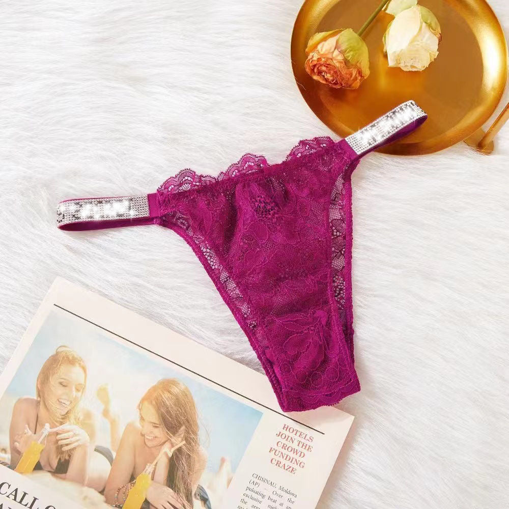 Rhinestone Lace Underwear Women's T-back