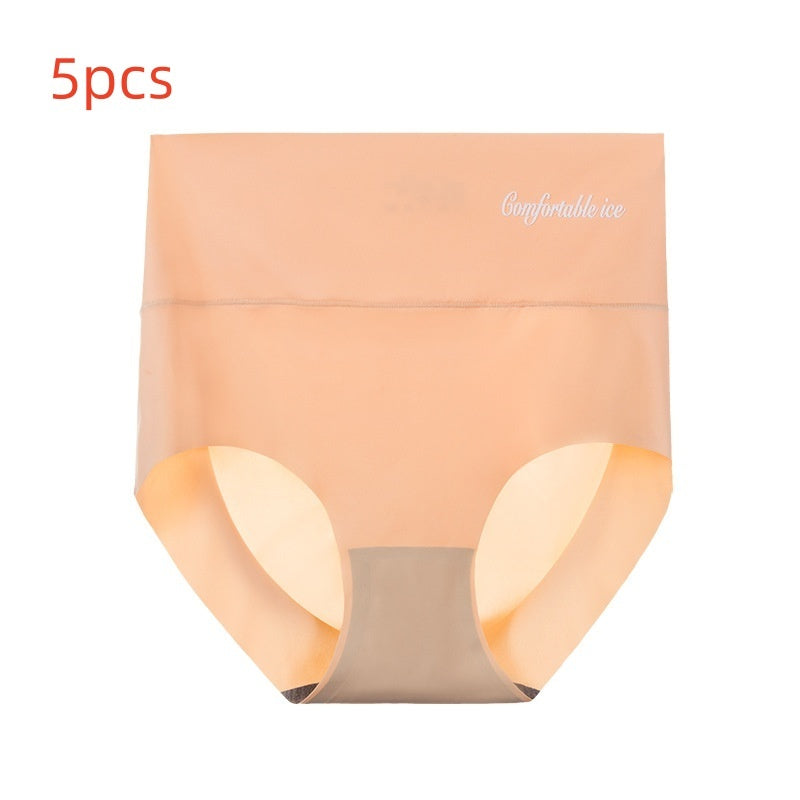 High Waist Ice Silk Seamless Panties Women's Belly Contracting And Hip Lifting