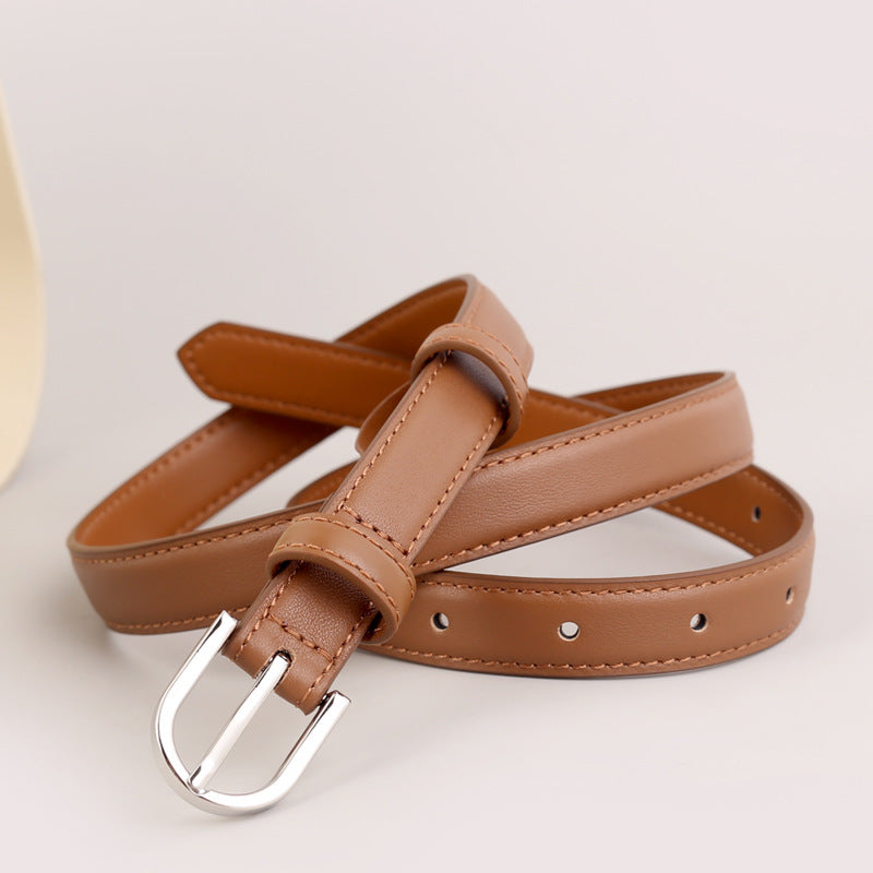 Skinny Leather Belt with Silver Buckle