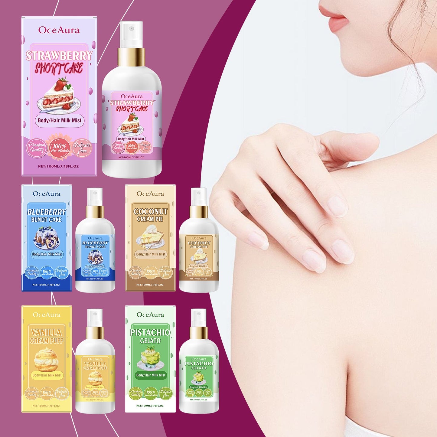 OceAura Body Moisturizing Spray (Coconut Cream Pie), Moisturizing And Refreshing All Over Hair Treatment Spray