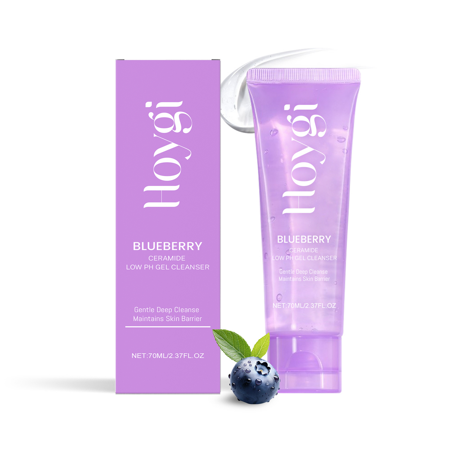 Hoygi Blueberry Flavorful Ceramide Cleansing Gel, Facial Skin Cleansing Moisturizing Hydrating Cleanser