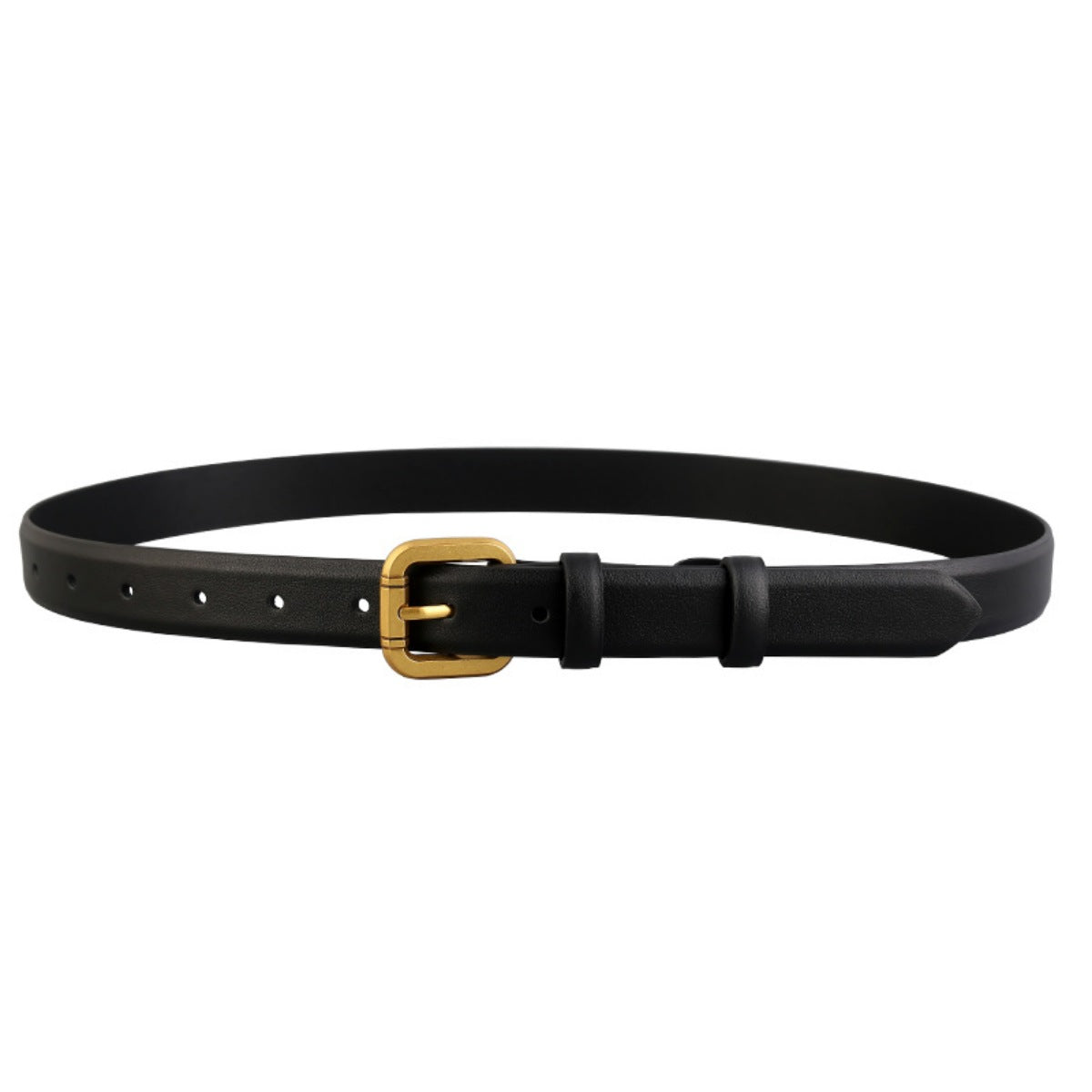 Classic Leather Belt with Golden Buckle