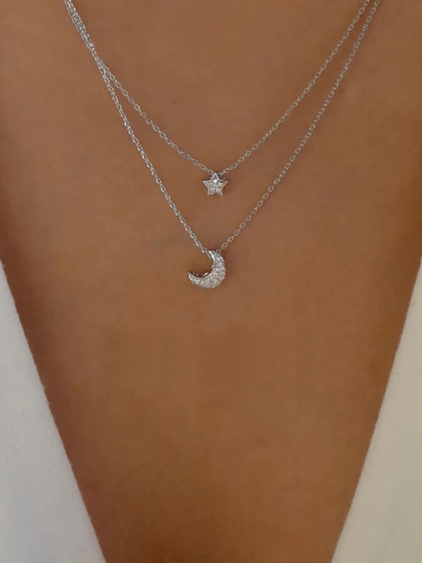 Double Layered Star and Moon Pendant Necklace