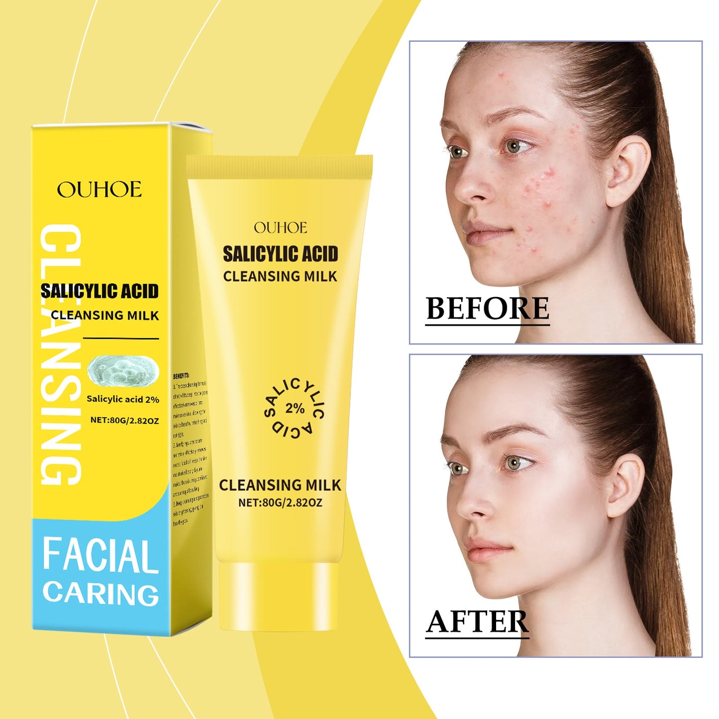OUHOE Salicylic Acid Cleanser, Moisturizing Gentle Moisturizing Oil Control Cleanser Thick Foam Moisturizing And Not Tight
